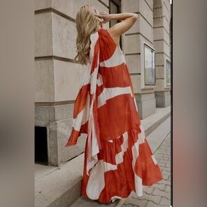 H&M HM red and white long voluminous dress with long back tie (can make bow)